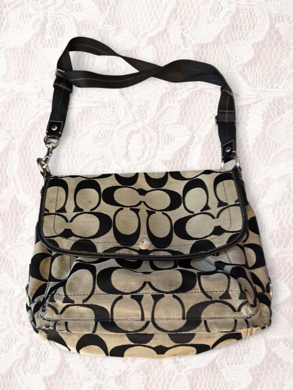 Coach Signature Canvas Satchel in Khaki and Black